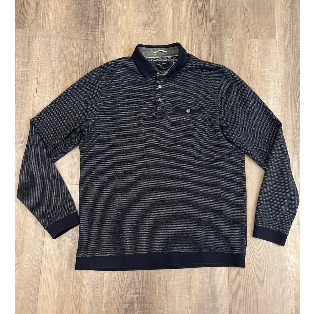 Ted Baker London Men's Long Sleeve Jacquard Knit Polo Shirt